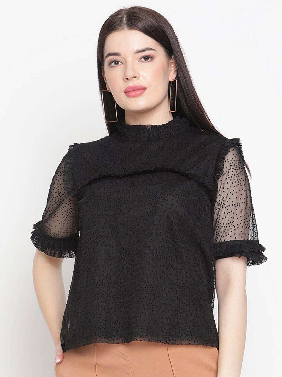 Amagyaa Self Design Ruffles Regular Top