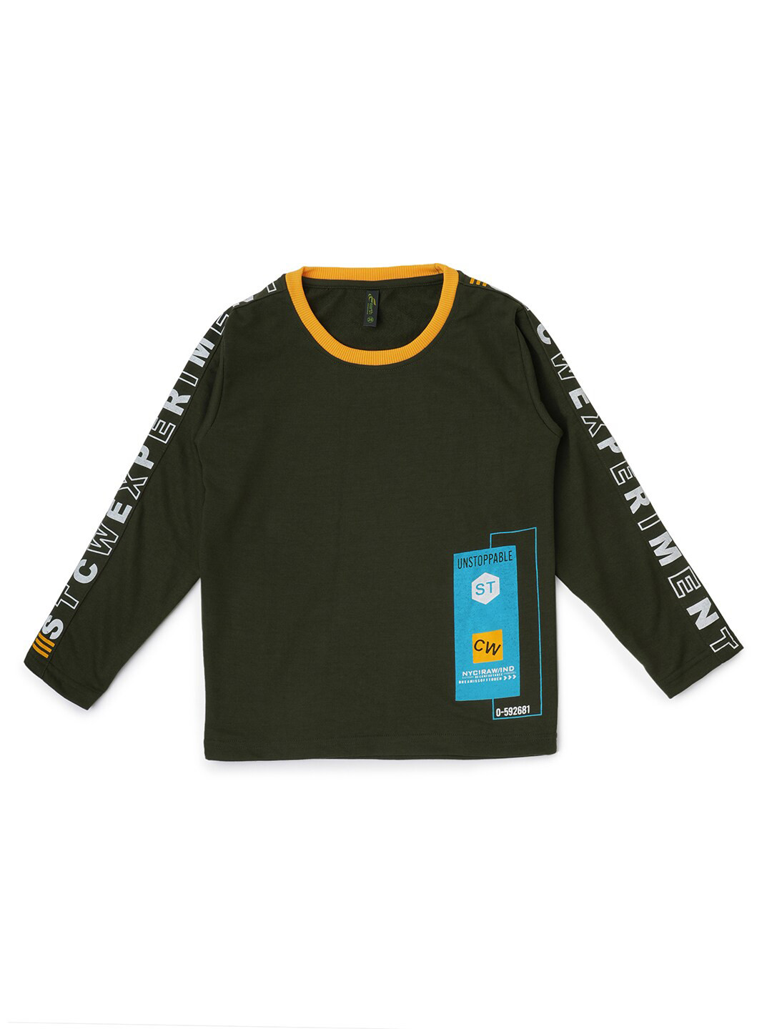 earth conscious Boys Olive Green Applique T-shirt