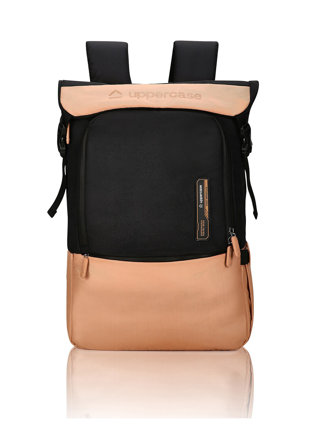 uppercase Unisex Black & Peach-Coloured Backpack