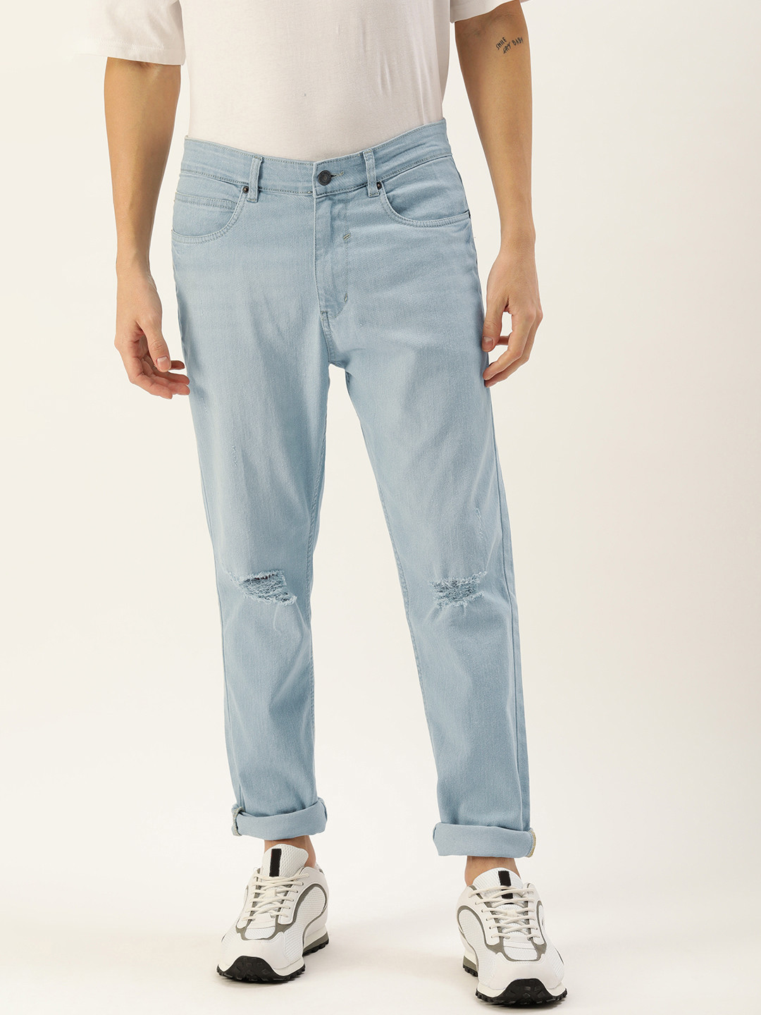 FOREVER 21 Men Highly Distressed Heavy Fade Mid-Rise Stretchable Jeans