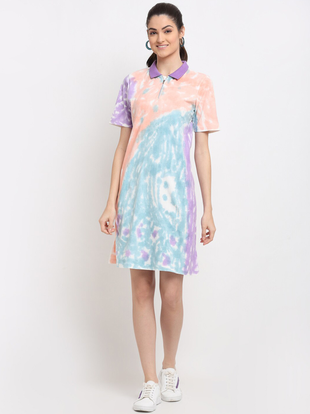 DOOR74 Multicoloured Tie Dye Shirt Dress
