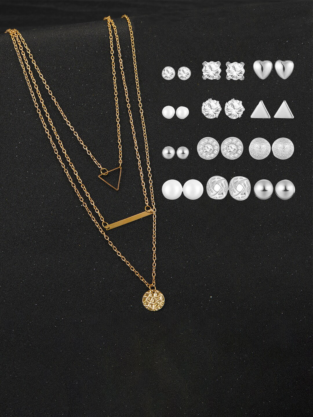 Jewels Galaxy  Set Of 13 Silver-Plated Designed Layered Jewellery Set