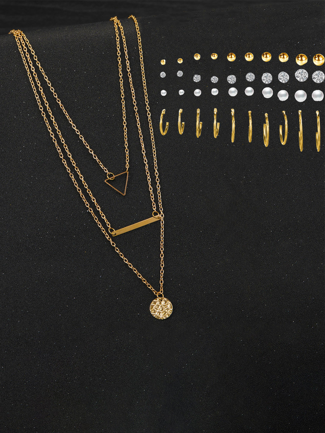 Jewels Galaxy Set of 20 Gold Plated Layered Necklace & Contemporary Earrings Set