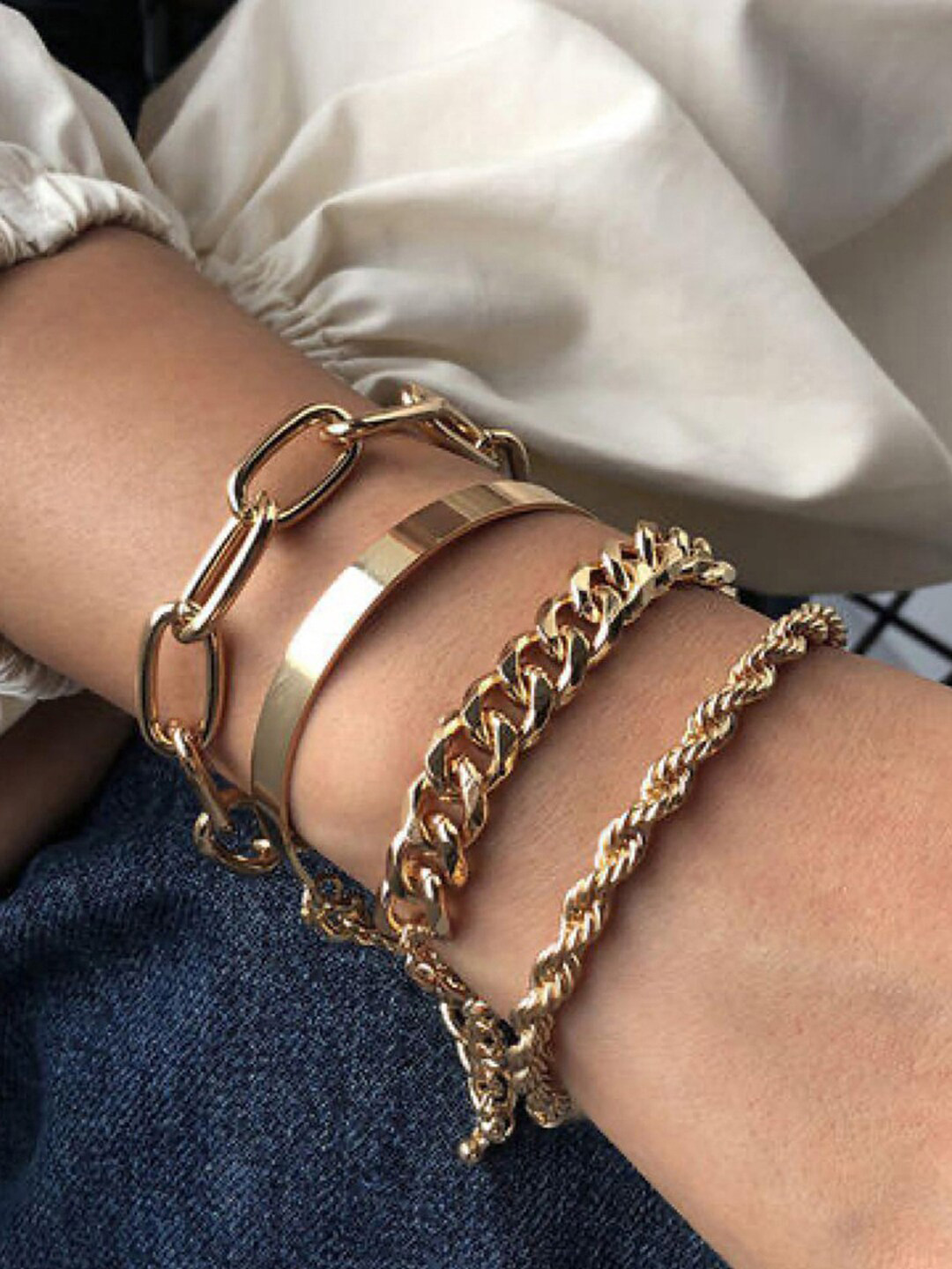 Jewels Galaxy Women 4 Gold-Toned Gold-Plated Link Bracelet