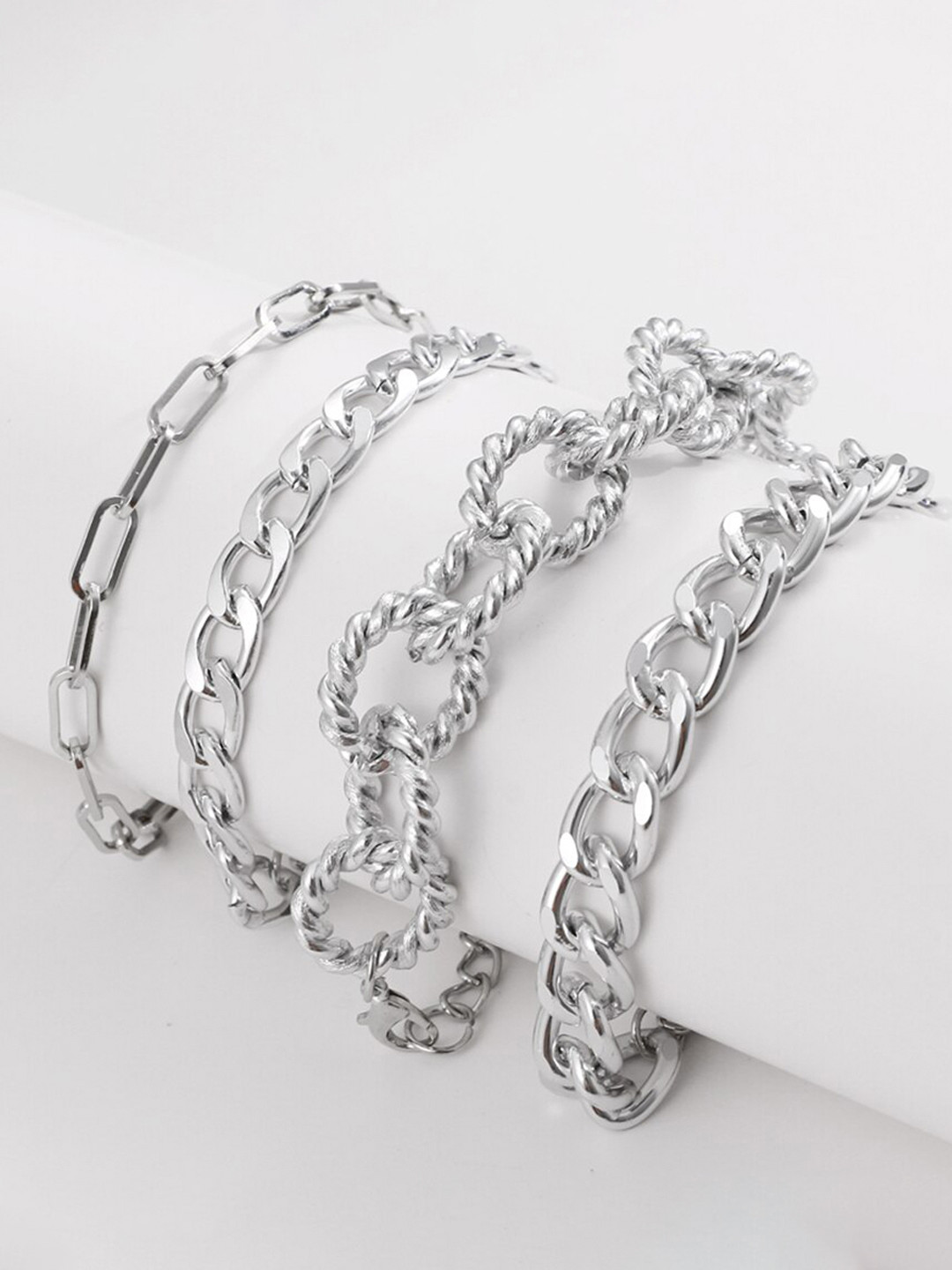 Jewels Galaxy Women 4 Silver-Toned Silver-Plated Link Bracelet