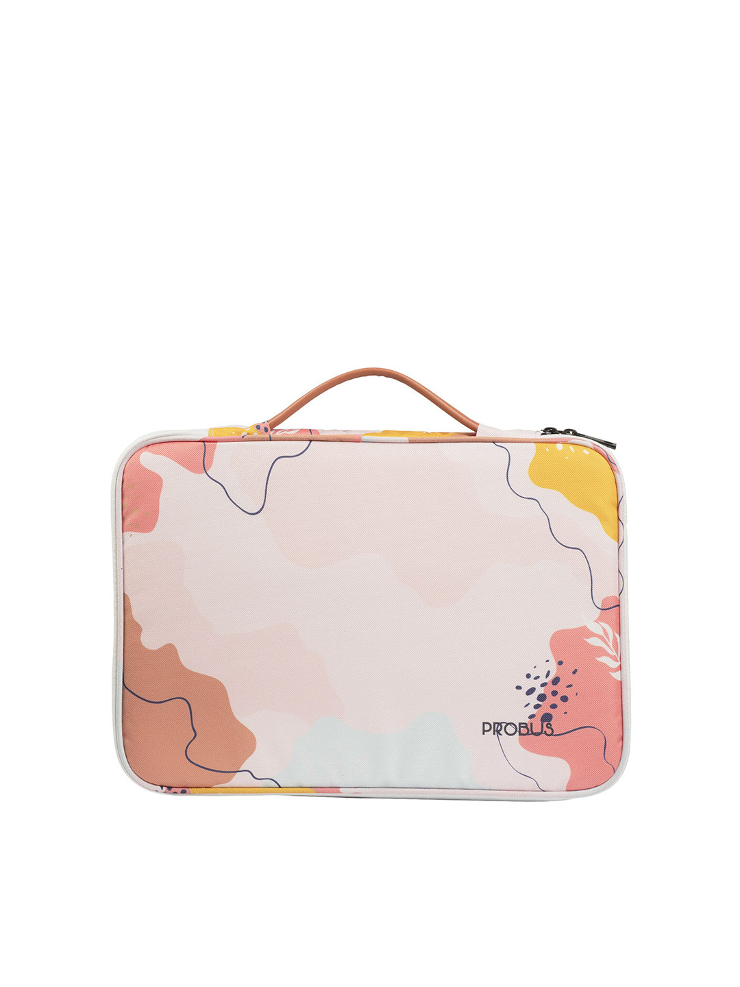 PROBUS Unisex Cream-Coloured & Yellow Printed Laptop Sleeve