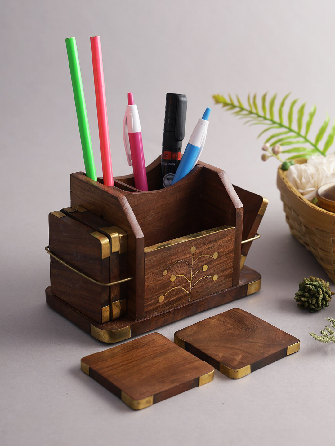 Aapno Rajasthan Set Of 6 Coaster With Multi Utility Holder