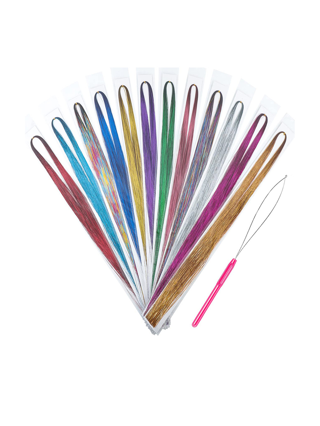 CHANDERKASH Women Set of 12 Sparkling Glitter Shiny Silk Hair Tinsel Extensions