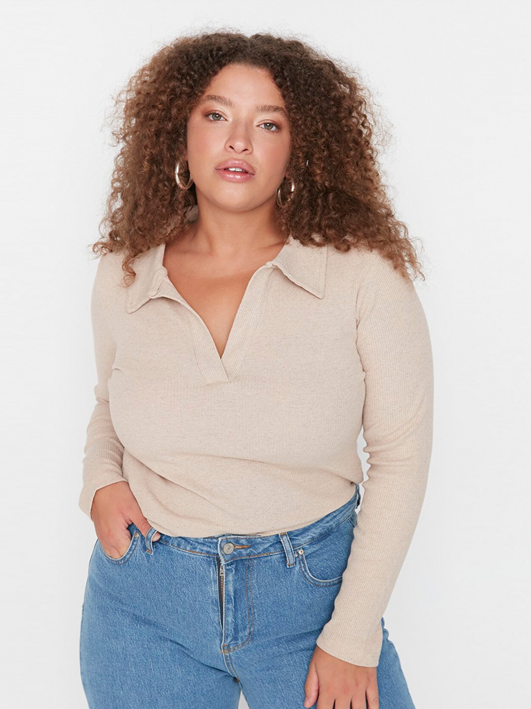 Trendyol Plus size Spread Collar Shirt Style Top