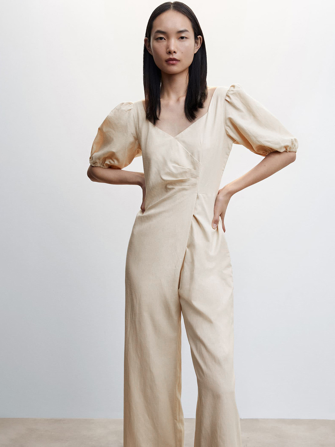 MANGO Sustainable Puff Sleeves Wrap Jumpsuit