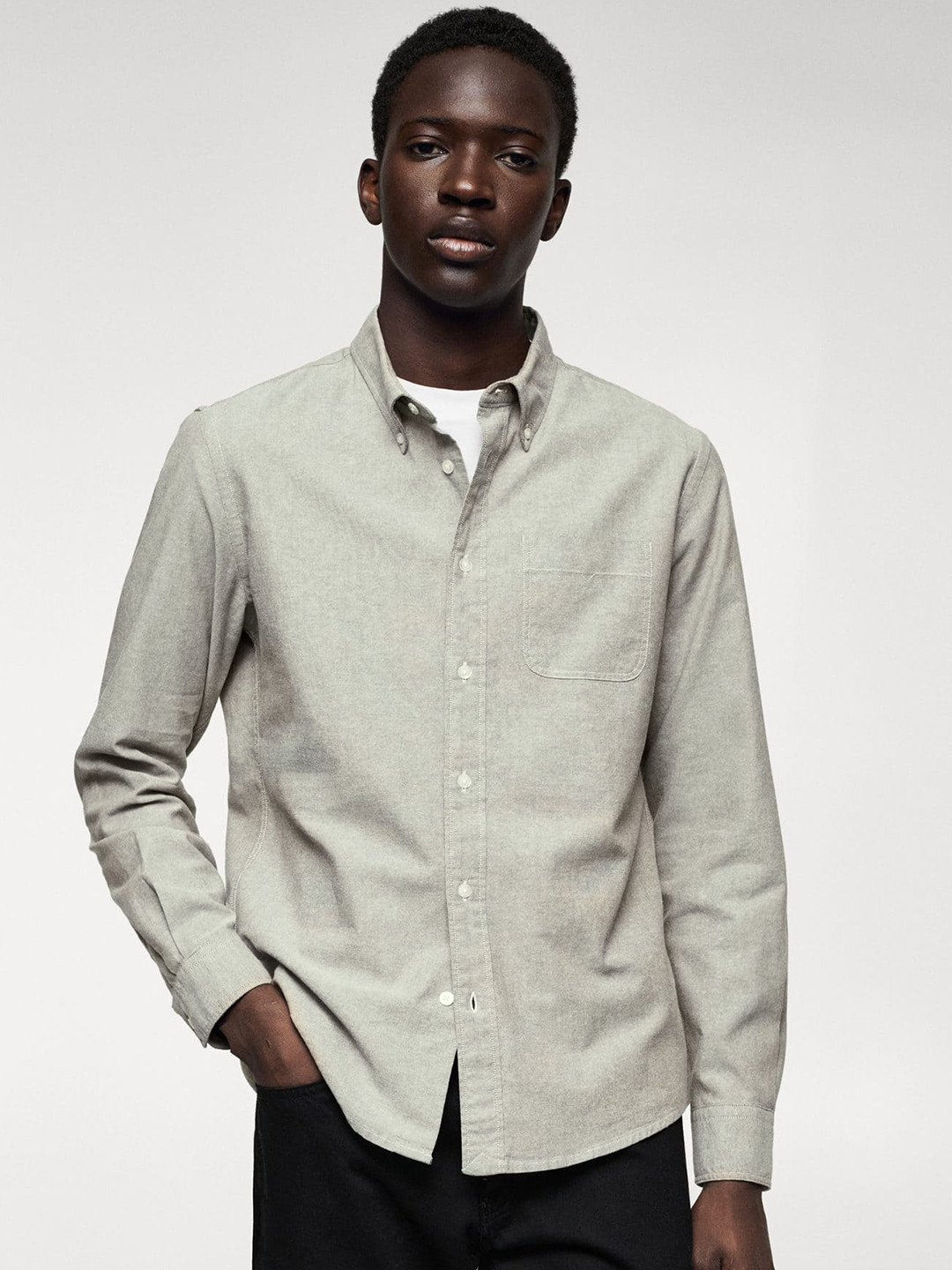 MANGO MAN Solid Pure Cotton Casual Shirt