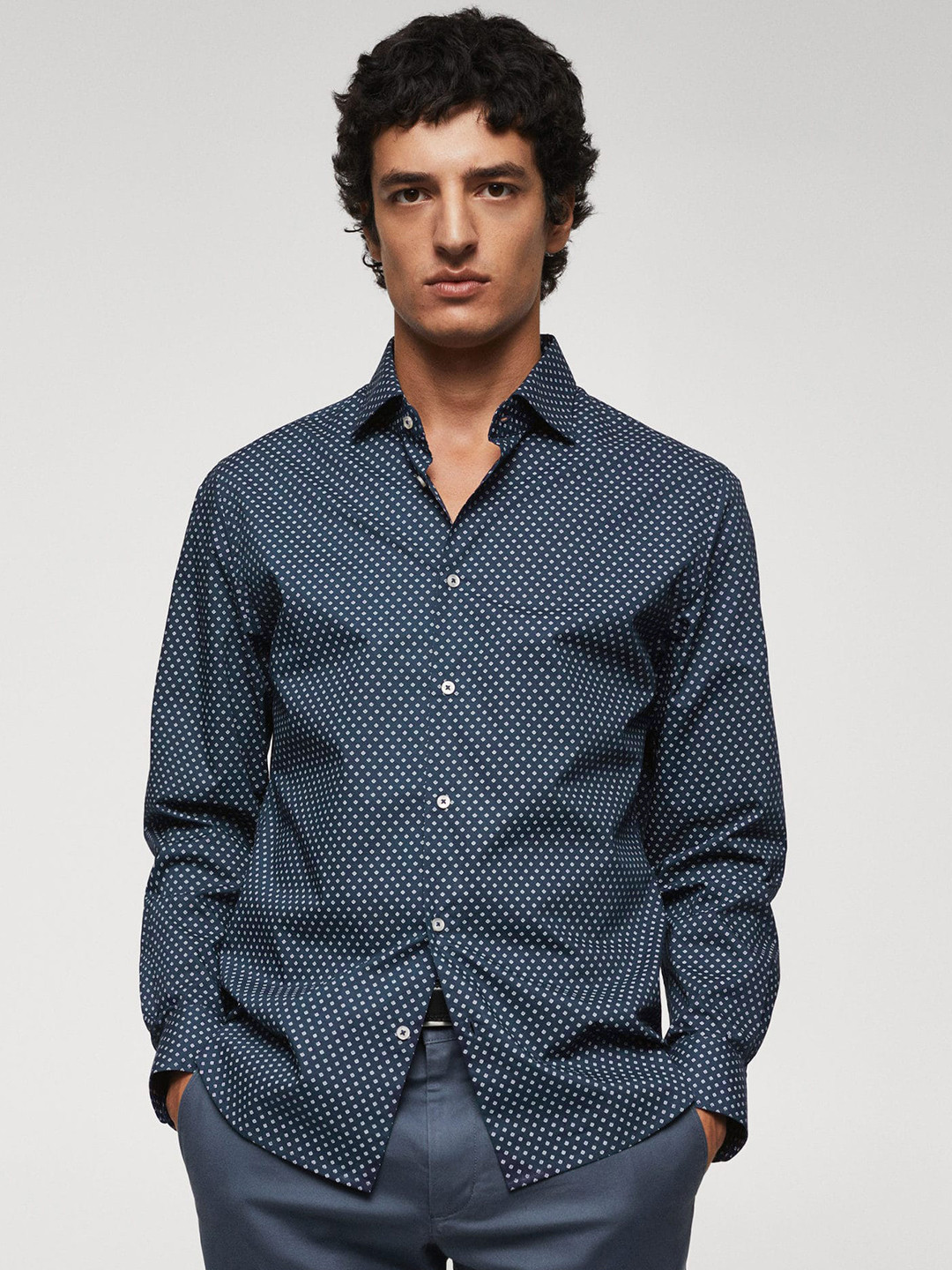 MANGO MAN Cotton Printed Slim Fit Smart Casual Shirt