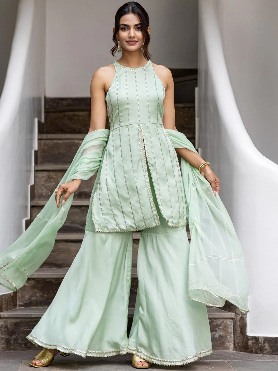 Ambraee Embroidered Kurta with Sharara & With Dupatta