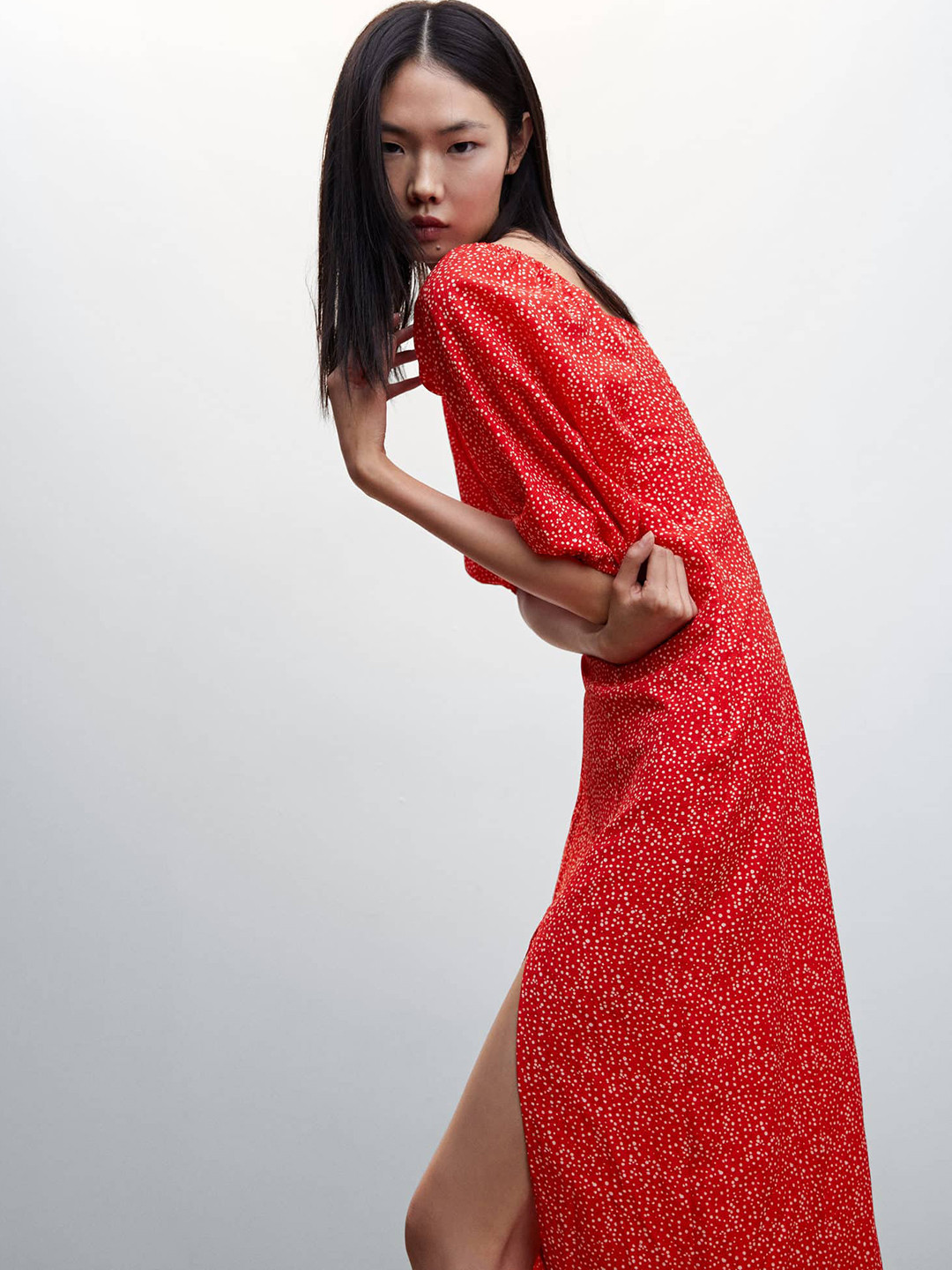 MANGO Geometric Printed A-Line Midi Dress