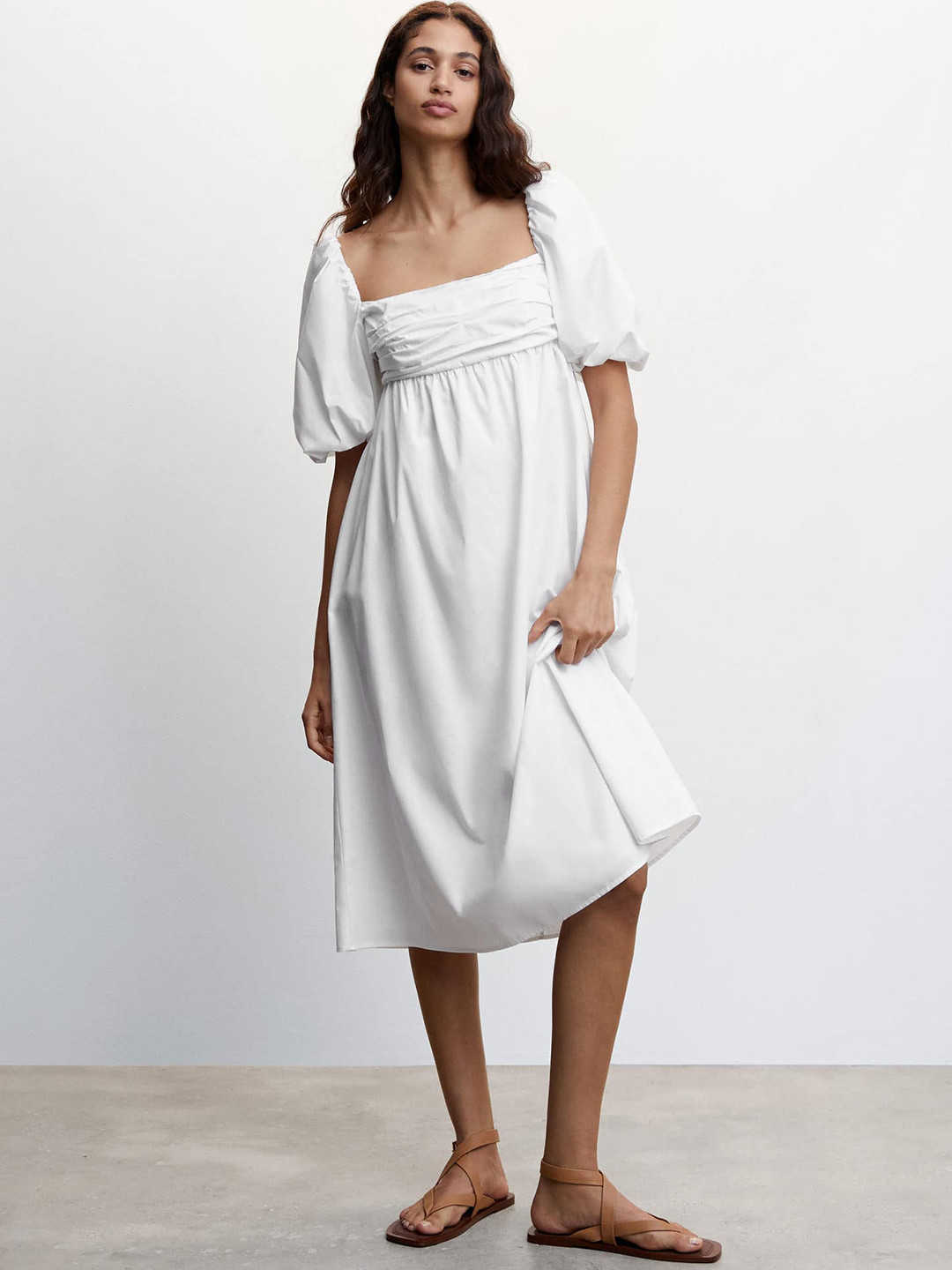 MANGO   Cotton Empire Midi Dress