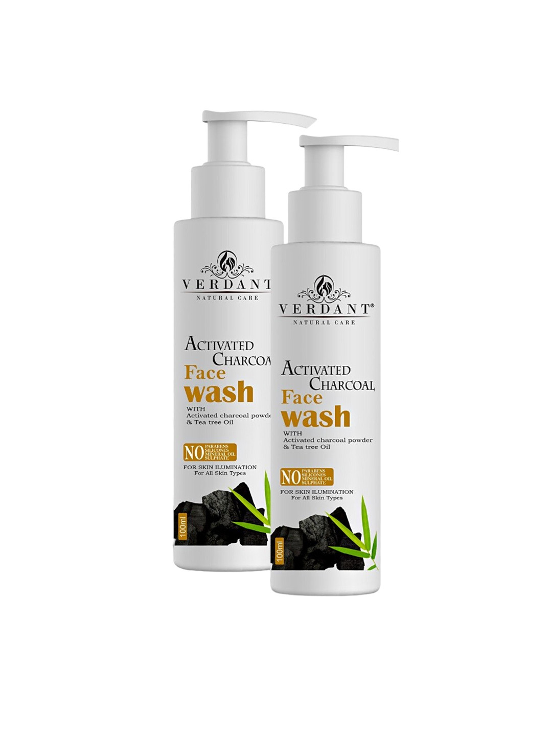 Verdant Natural Care Set of 2 Activated Charcoal Face Wash with Tea Tree Oil - 100 ml each
