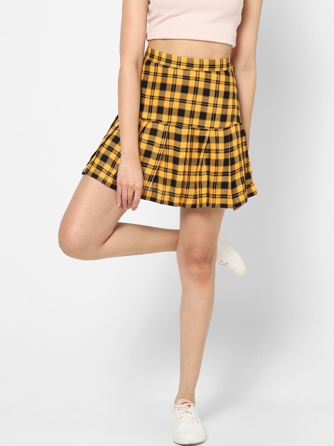 VASTRADO Women Checked Pleated Skirt
