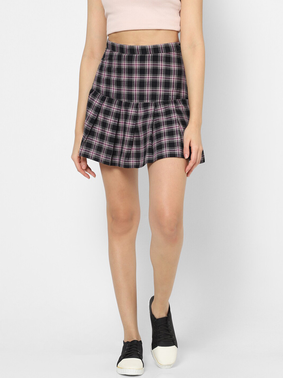 VASTRADO Women Pure Cotton Checked Pleated Skirt