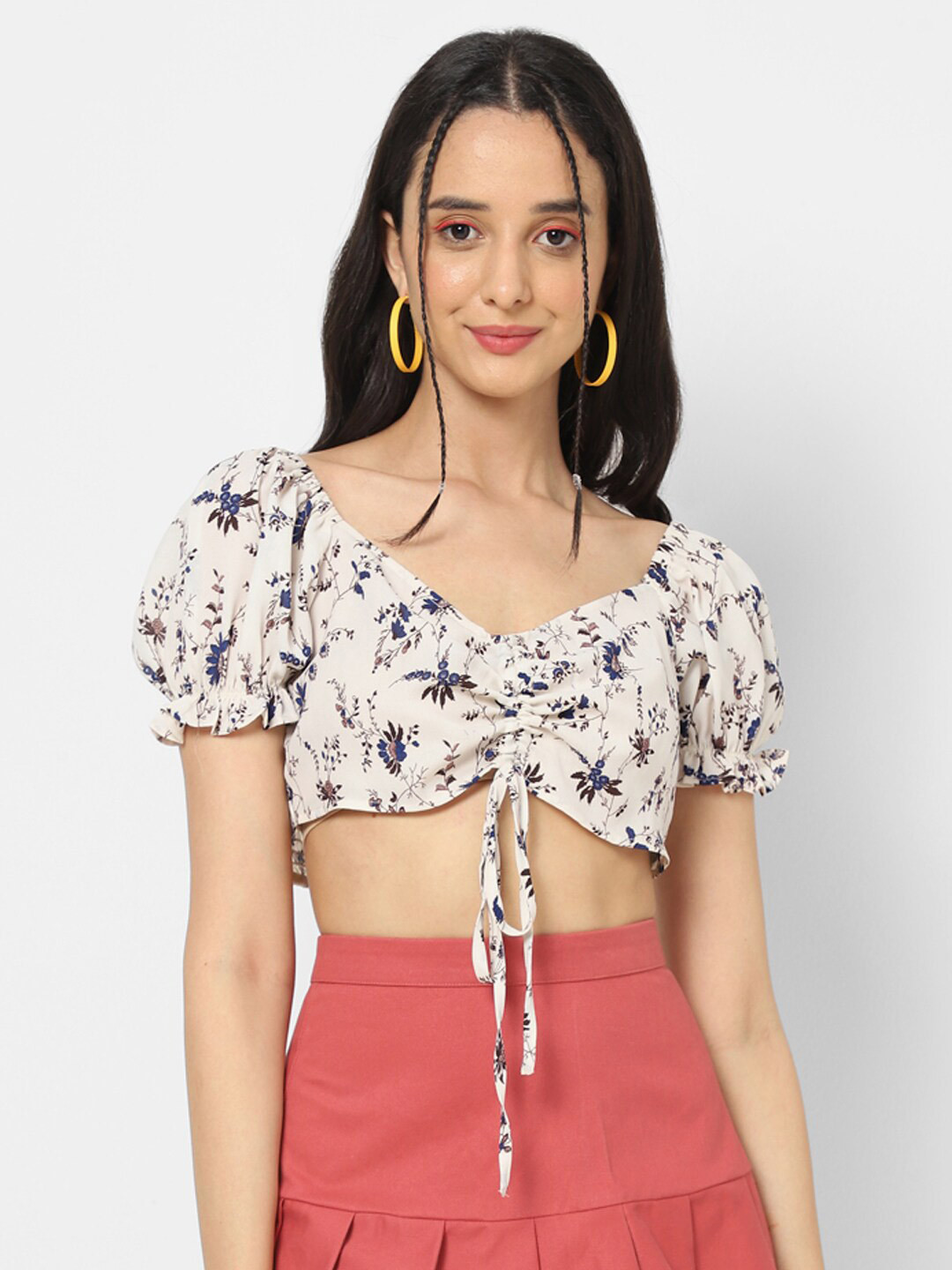 VASTRADO Floral Printed  Puff Sleeve Crop Top