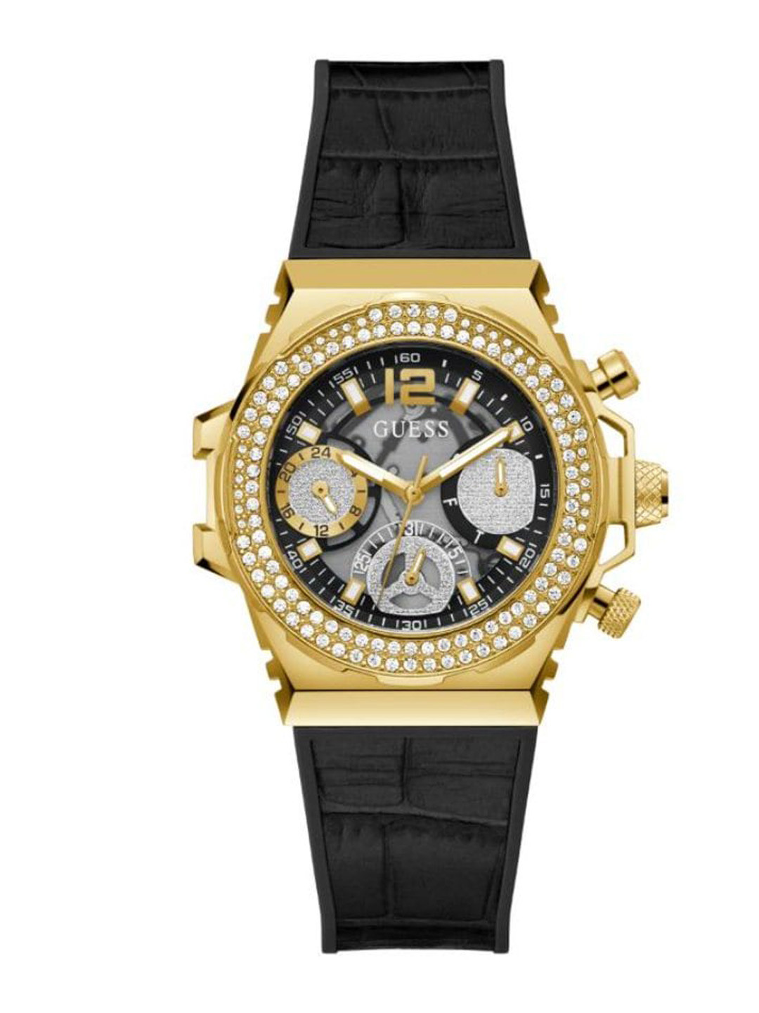 GUESS Women Embellished Dial & Leather Straps Analogue Watch GW0553L4