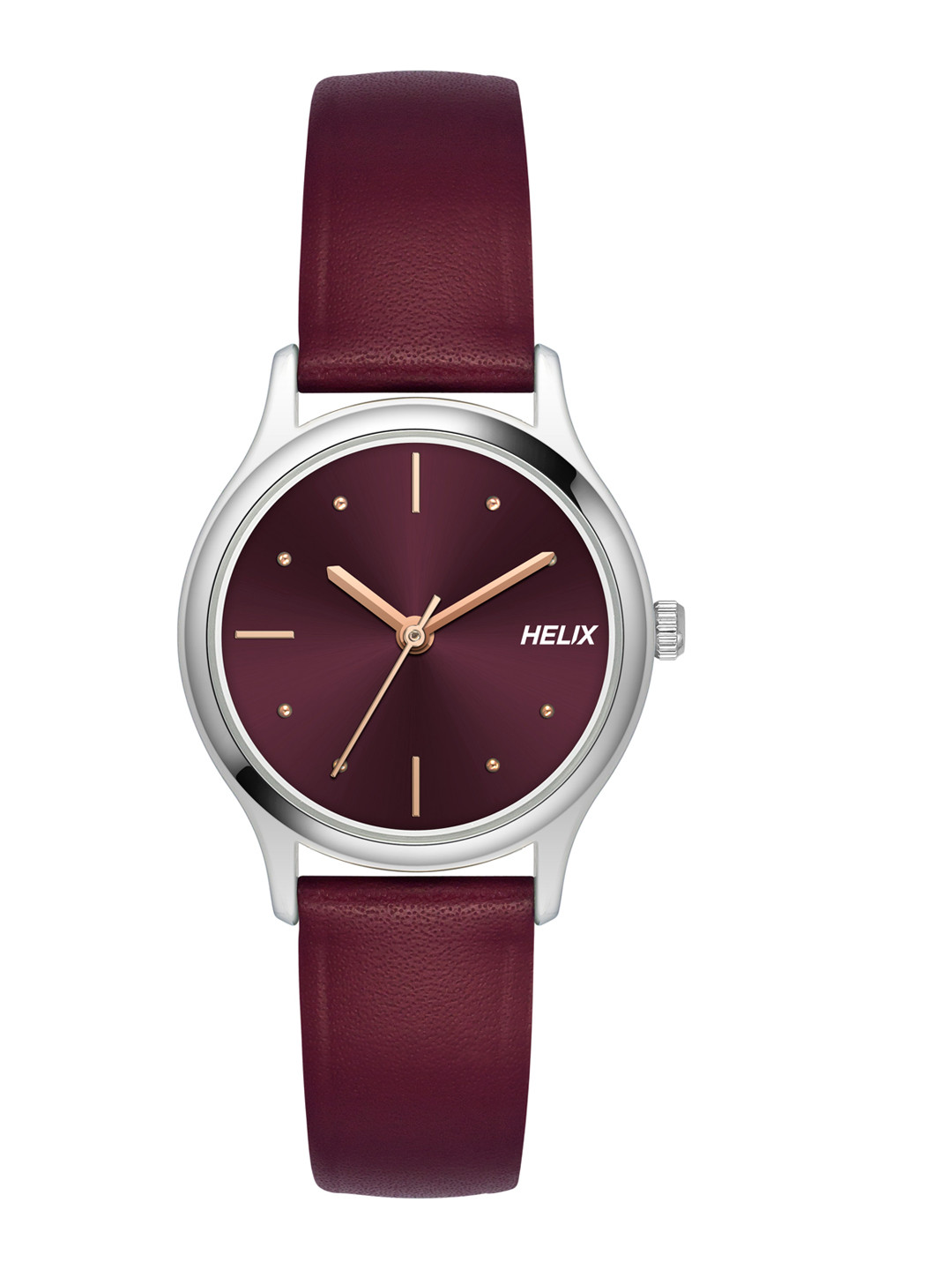 Helix By Timex Burgundy Round Dial Analog Leather Women Watch - TW051HL02