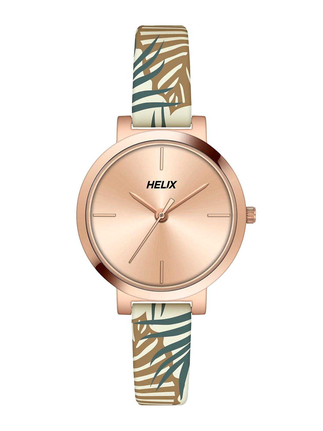 Helix By Timex Rose Gold Round Dial Analog Leather Women Watch - TW041HL15