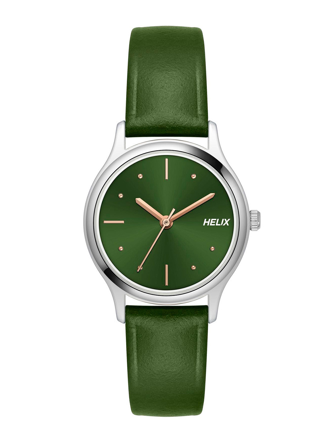 Helix By Timex Olive Round Dial Analog Leather Women Watch - TW051HL01