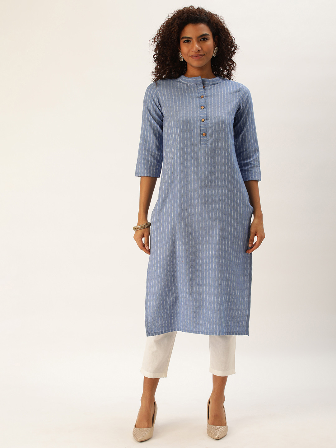 Saanjh Women Striped Straight Kurta