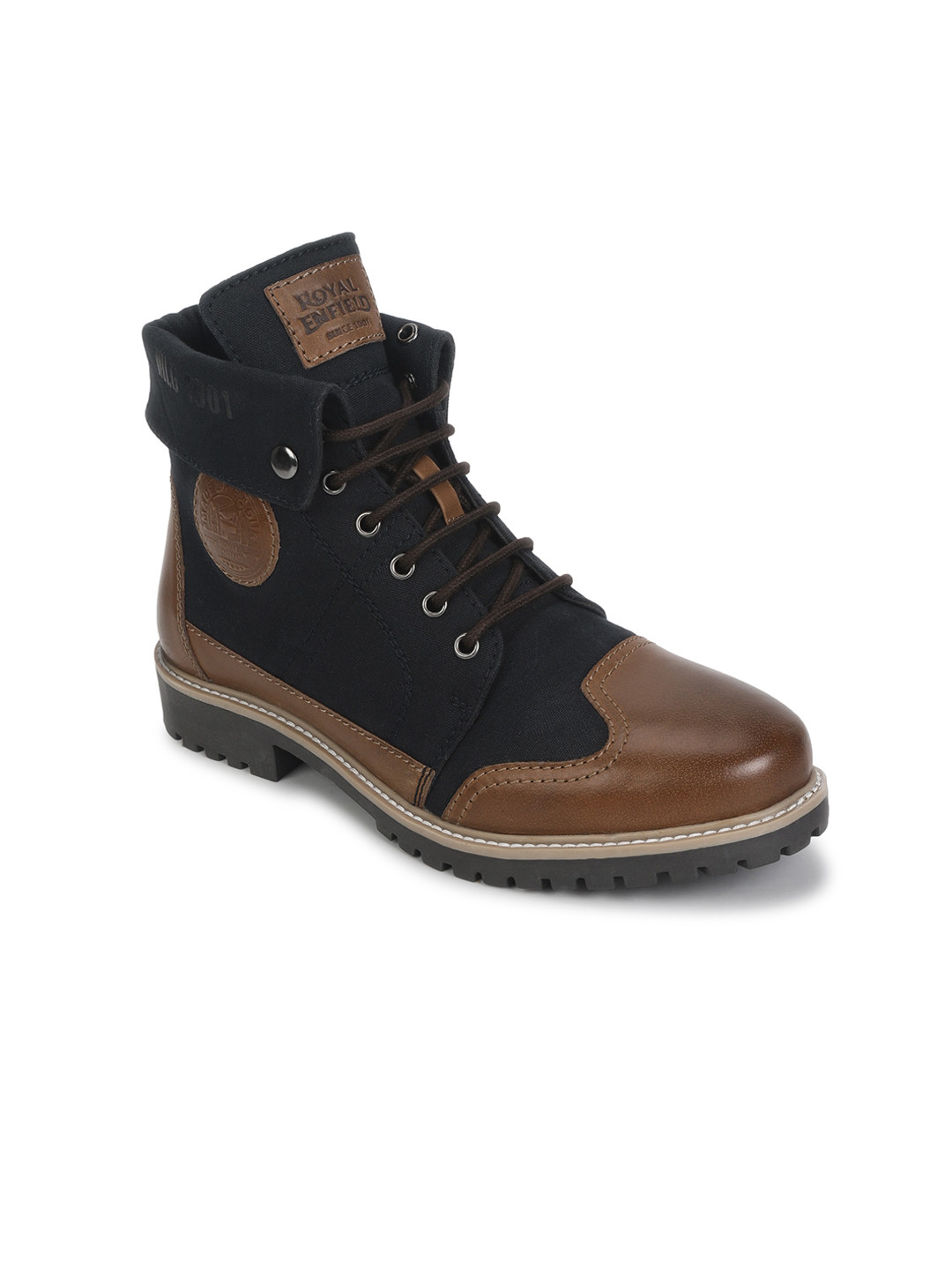 Royal Enfield Men Navy Blue Colourblocked Boots