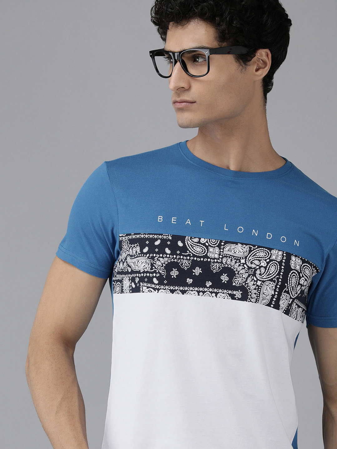 BEAT LONDON by PEPE JEANS Colourblocked Bandana printed Pure Cotton Slim Fit T-shirt
