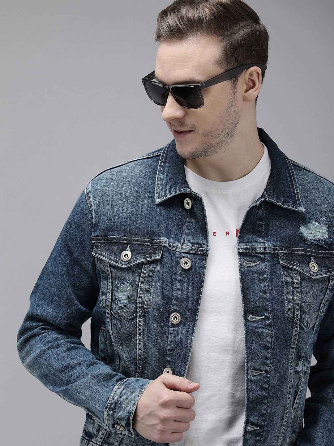 BEAT LONDON by PEPE JEANS Solid Distressed Denim Jacket
