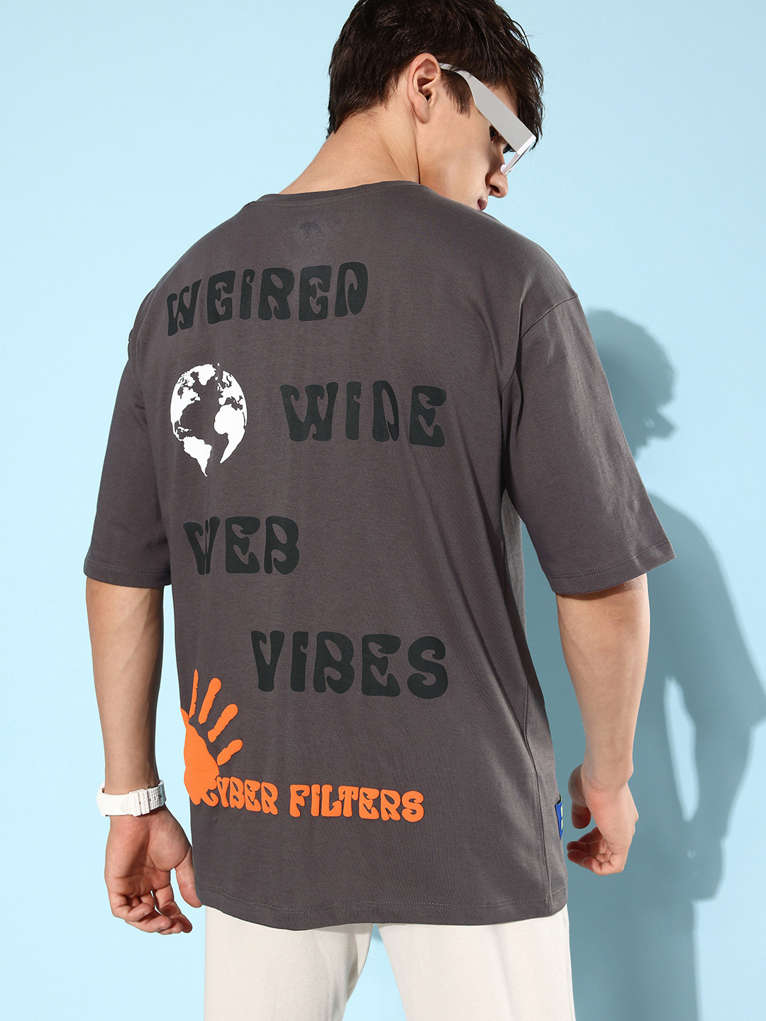 Kook N Keech Earthy Grey Printed MCW Nostalgic Back to School Kidult Pure Cotton Oversized T-shirt