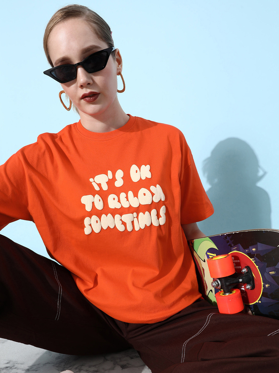 Kook N Keech Women Tangy Orange  Cotton Hollaback Poster Graphics Oversized T-shirt
