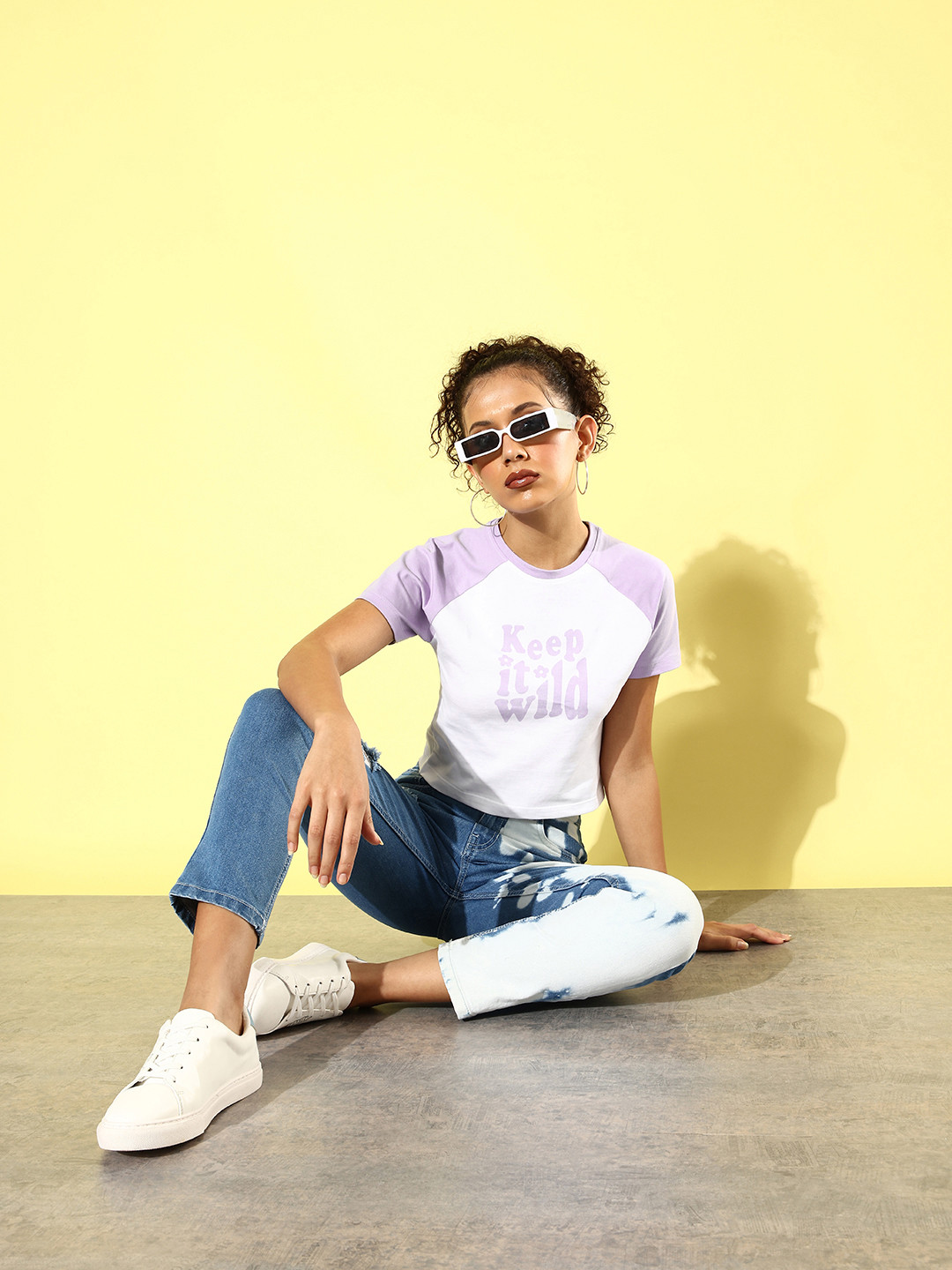 Kook N Keech Pearl White Vacay Chill Graphic High Raglan Sleeves Cotton T-shirt