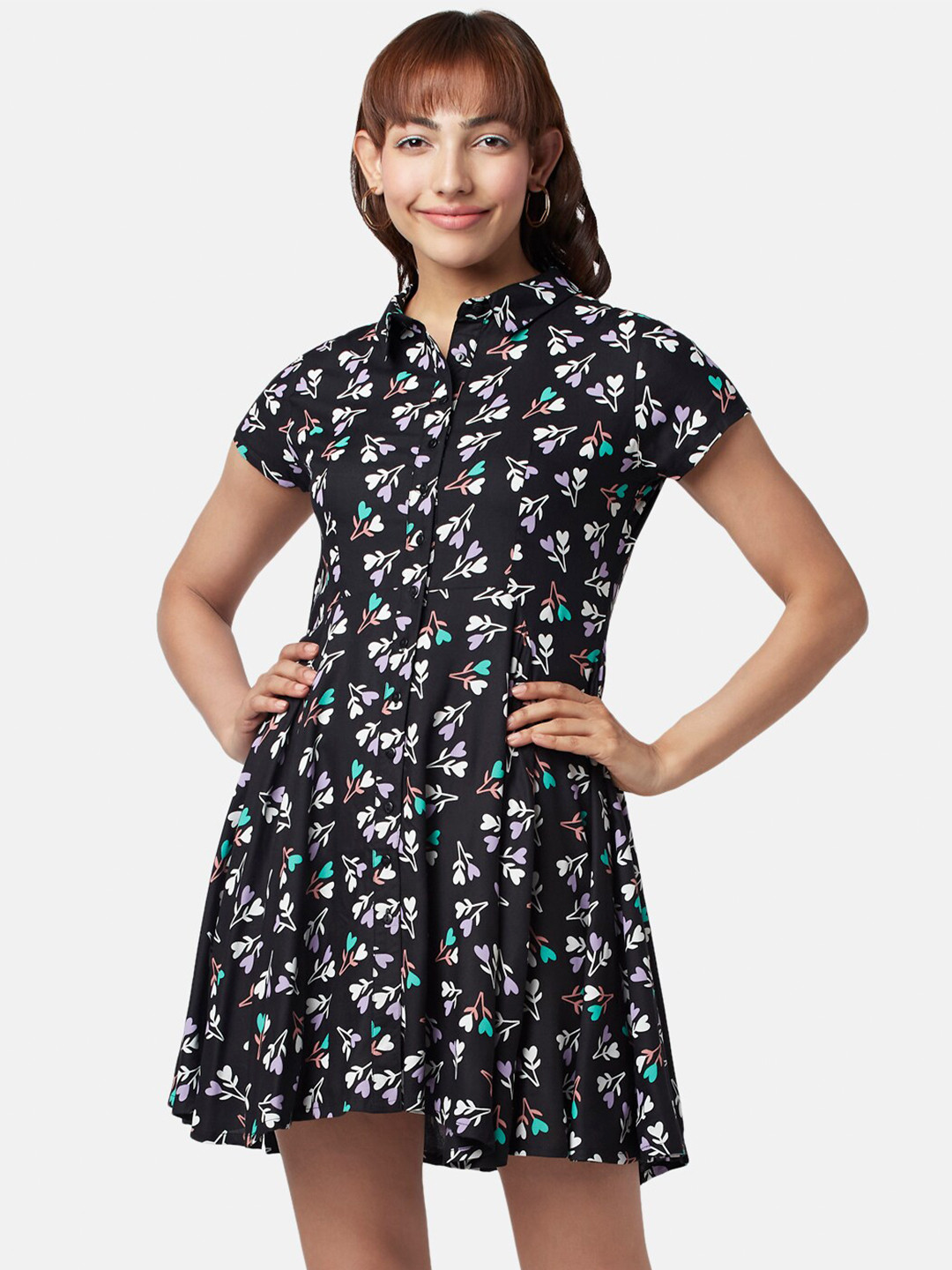People Floral Printed Fit And Flare Dress