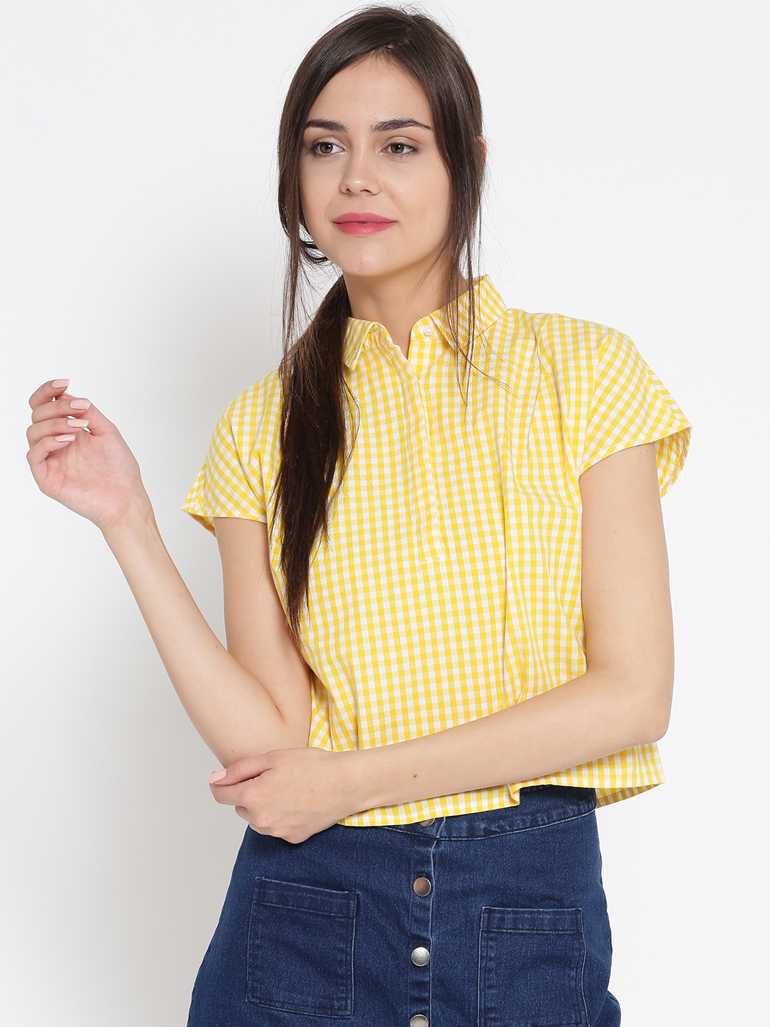 Yellow cheap checkered top