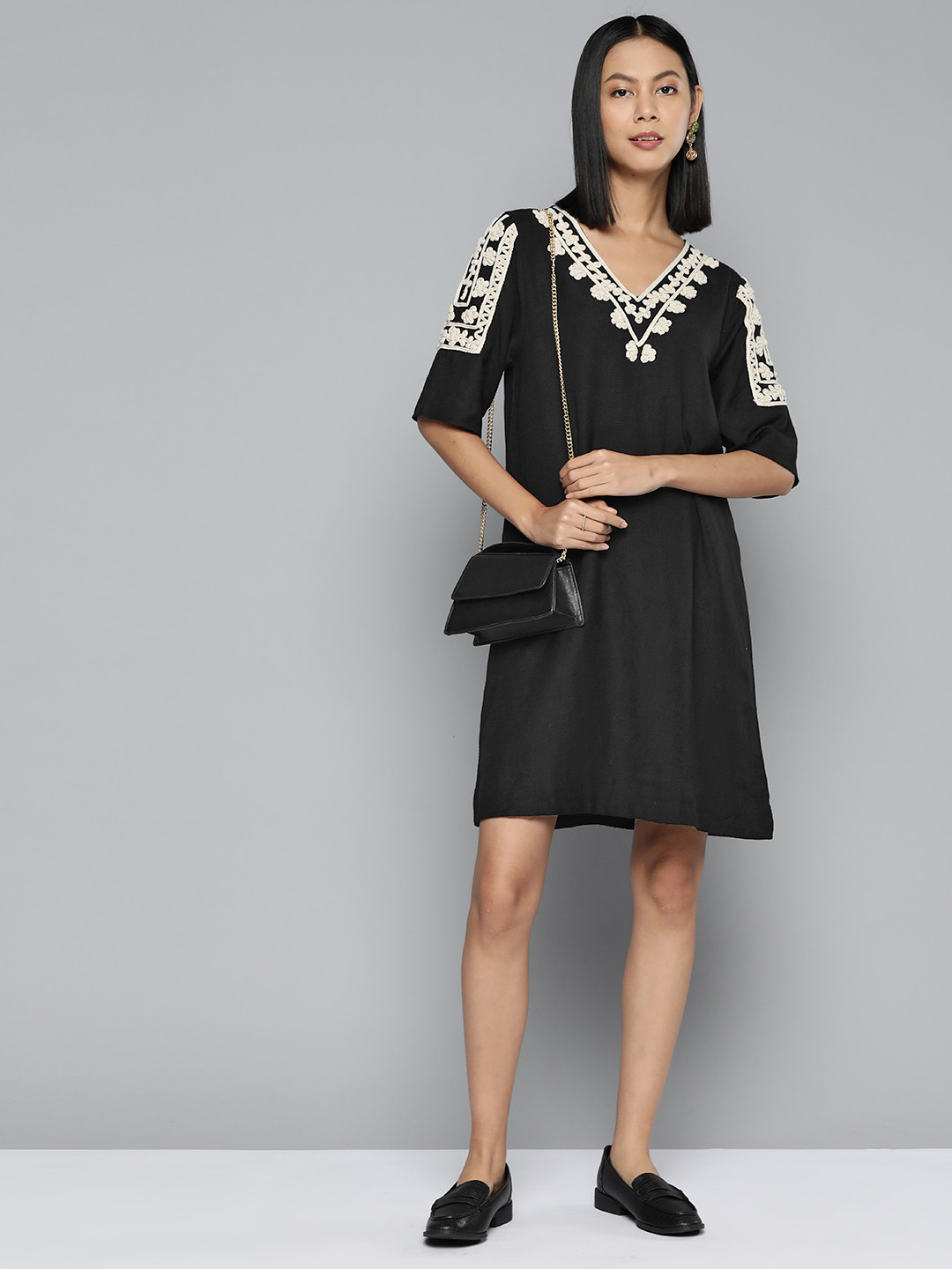 SCOUP Floral Embroidered A-Line Dress