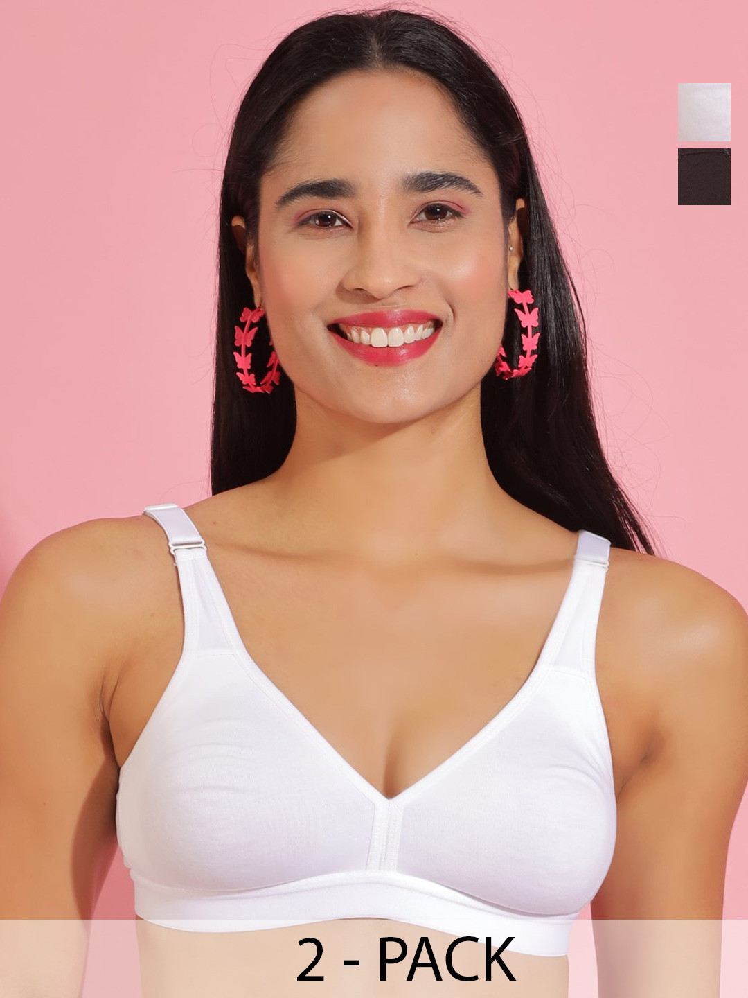 Dollar Missy Pack of 2 Combed Cotton with Stretchy Elastane Wire-Free Basic Support Bra