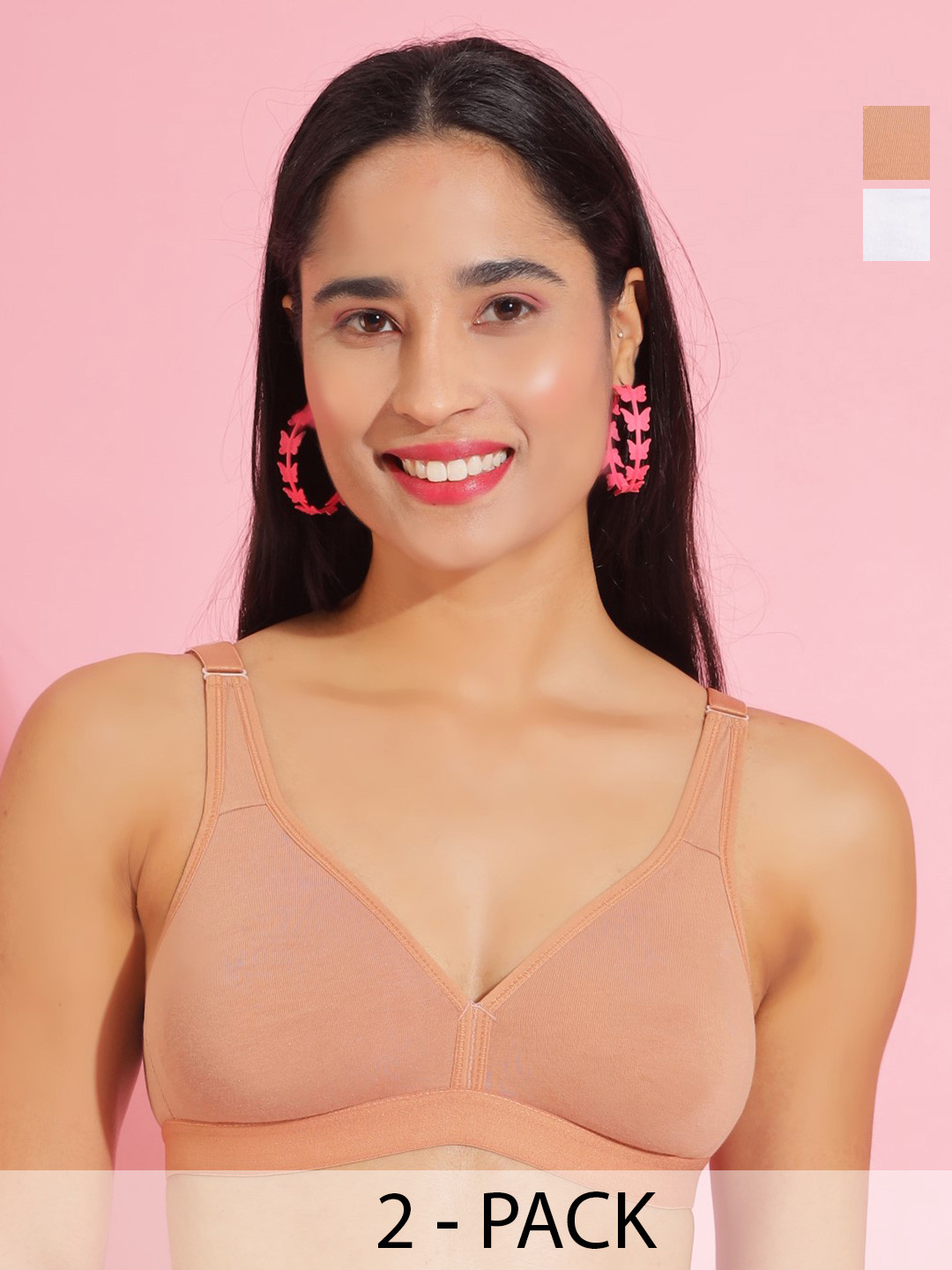 Dollar Missy Pack of 2 Combed Cotton with Stretchy Elastane Wire-Free Basic Support Bra