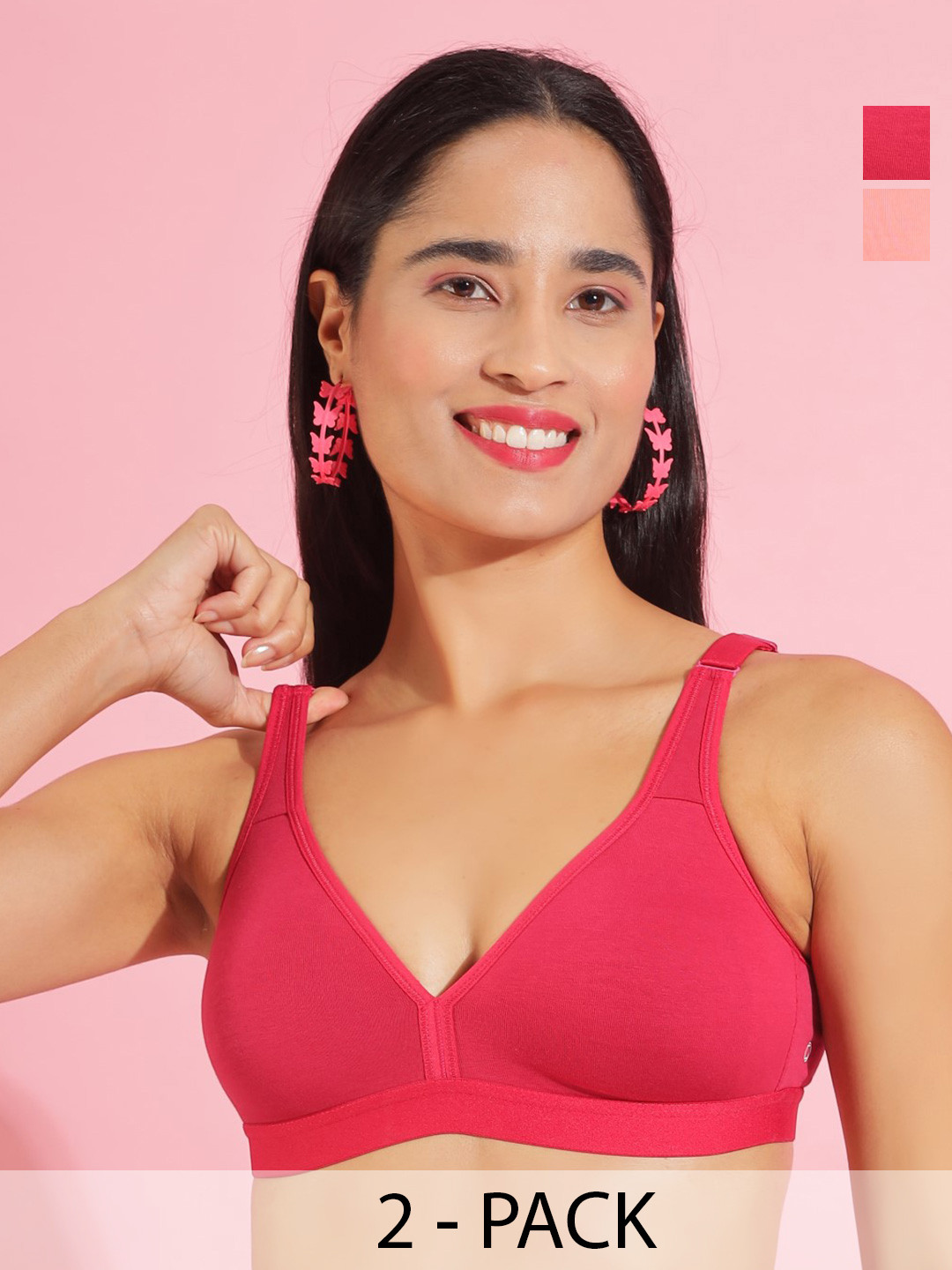 Dollar Missy Pack of 2 Women Wire-Free Basic Support Bra DES-1001-R3-CER-SLR-PO2