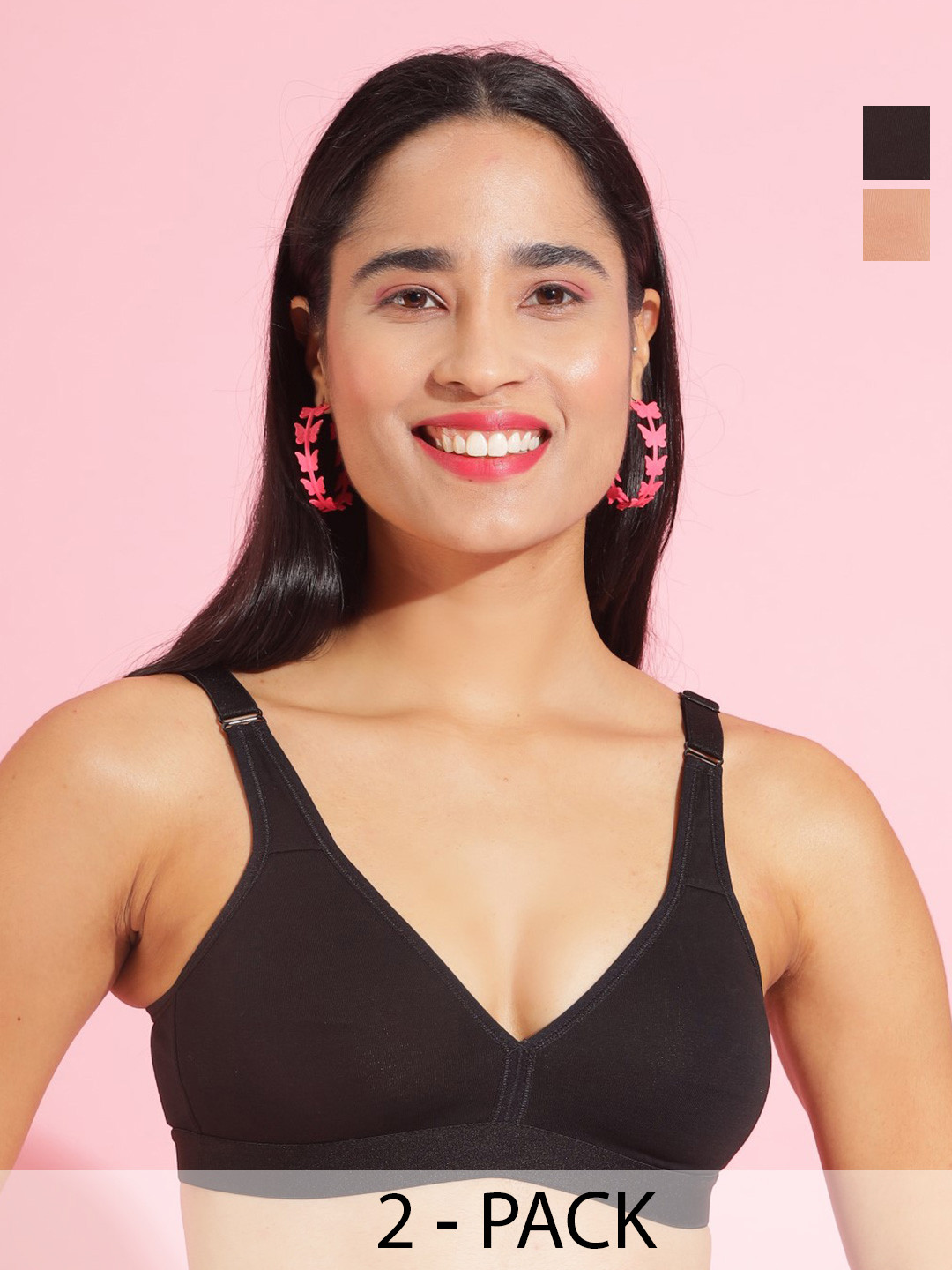 Dollar Missy Pack of 2  Combed Cotton with Stretchy Elastane Wire-Free Basic Support Bra