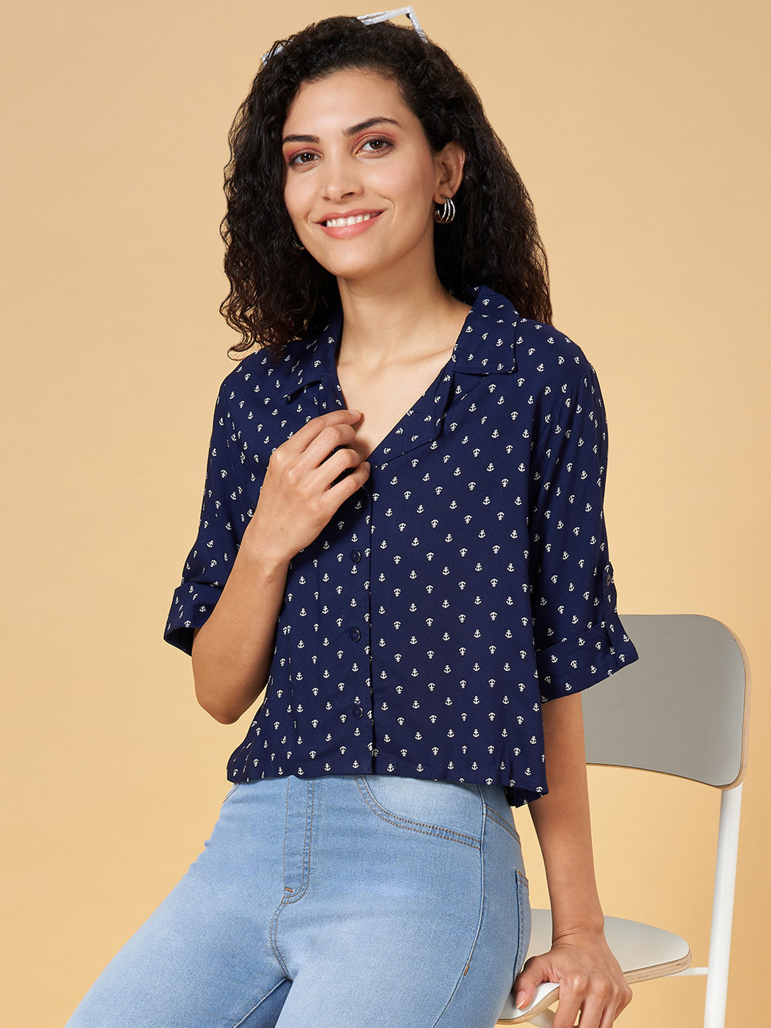 YU by Pantaloons Printed Shirt Style Top