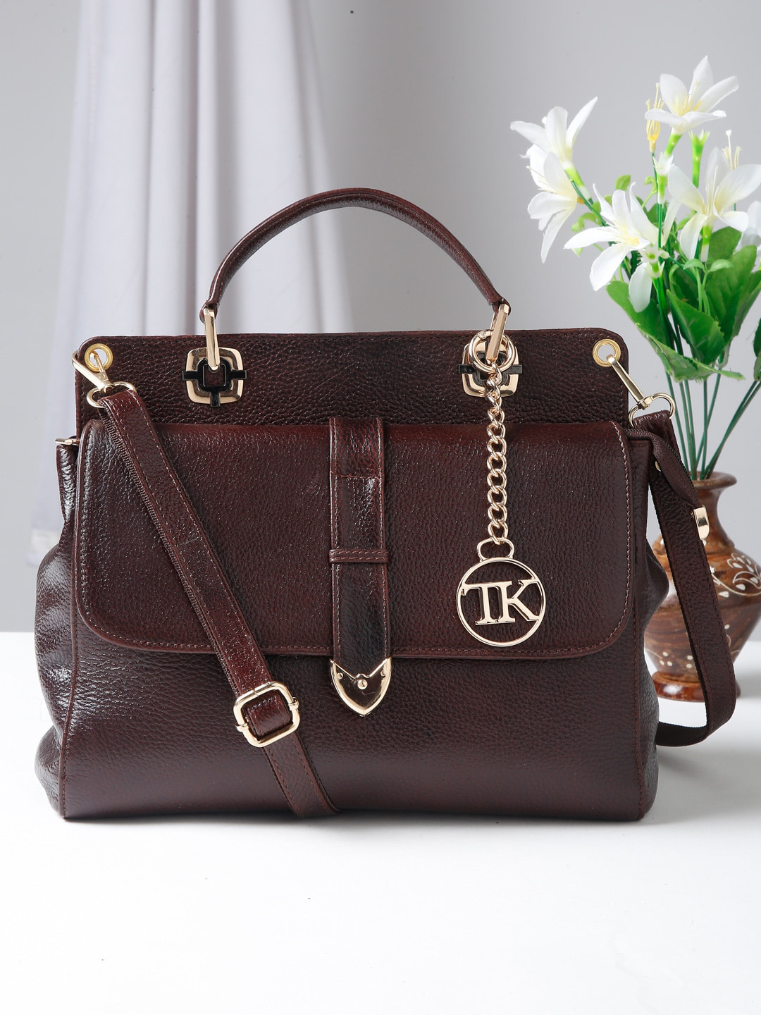 Teakwood Leathers Textured Leather Structured Handheld Bag