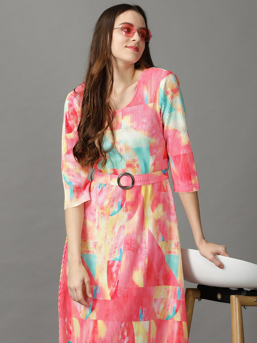 SHOWOFF Belted Midi Fit & Flare Dress