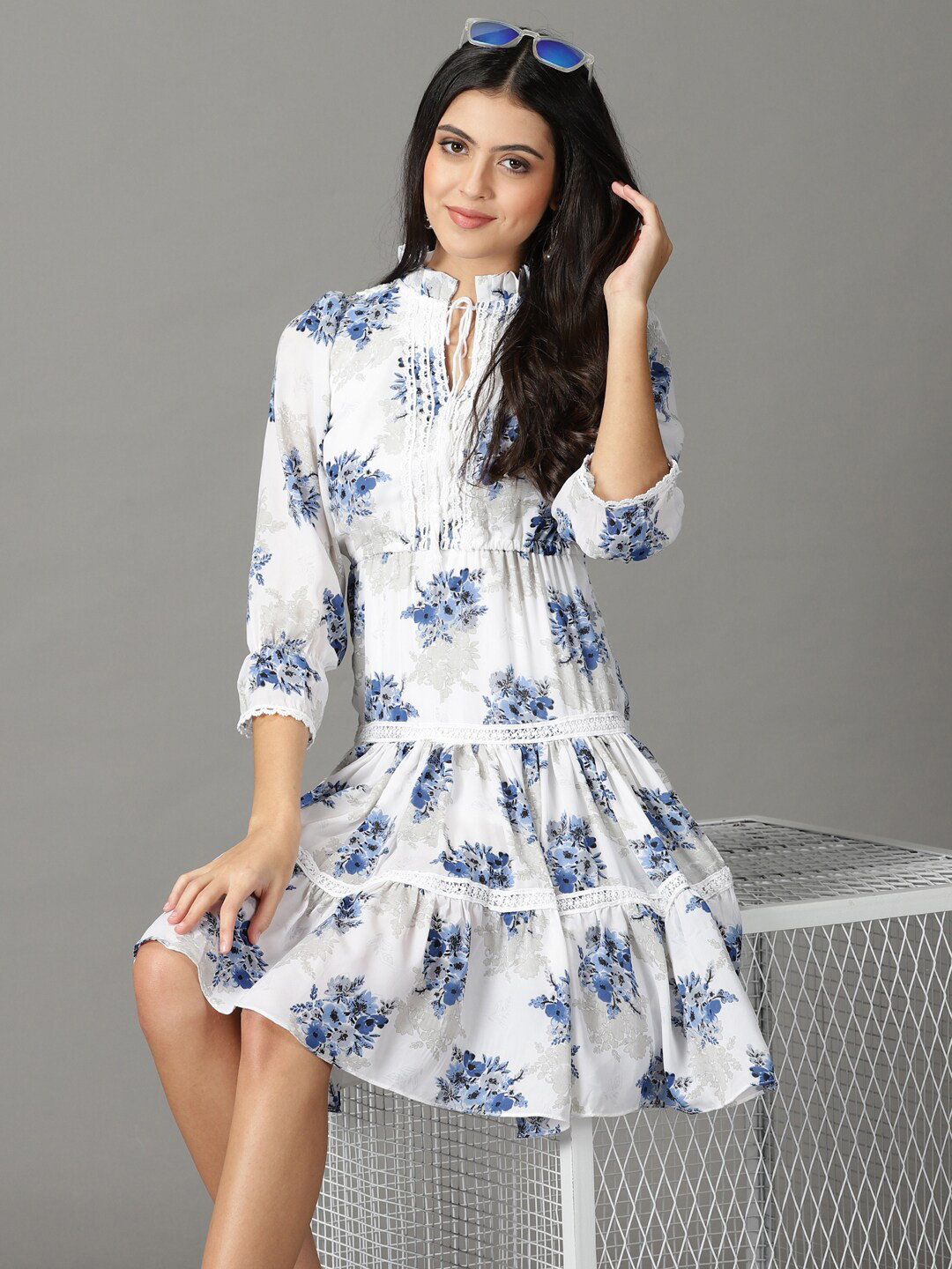 SHOWOFF White Floral Chiffon Dress