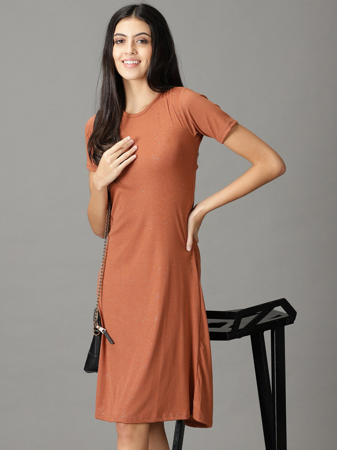 SHOWOFF Embellished Round Neck Cut-Out A-Line Dress