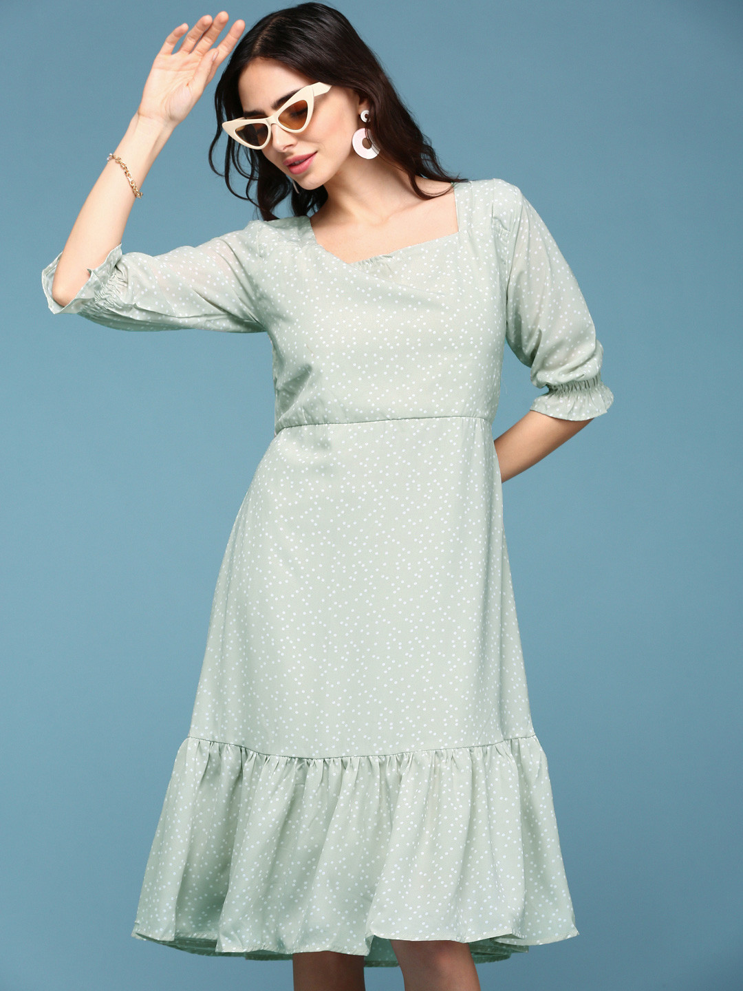 SHOWOFF Square Neck Fit & Flare Midi Dress