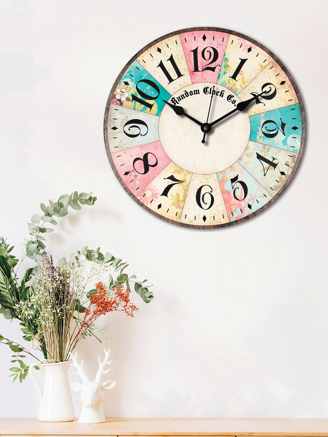 RANDOM Pink Wood Large Display Round Battery Analogue Wall Clock-29cm