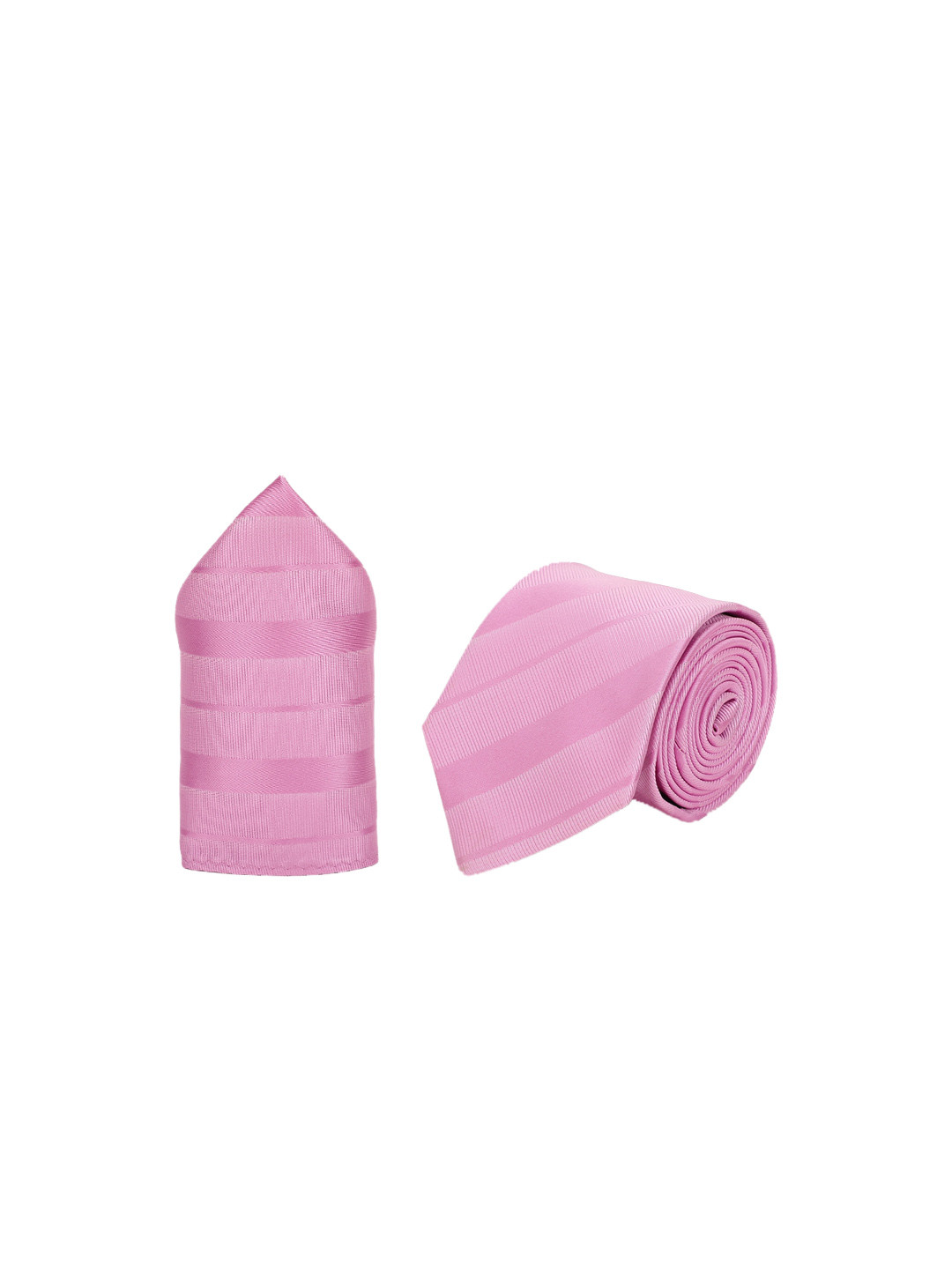 Tossido Men Pink Striped Necktie and Pocket Square Set