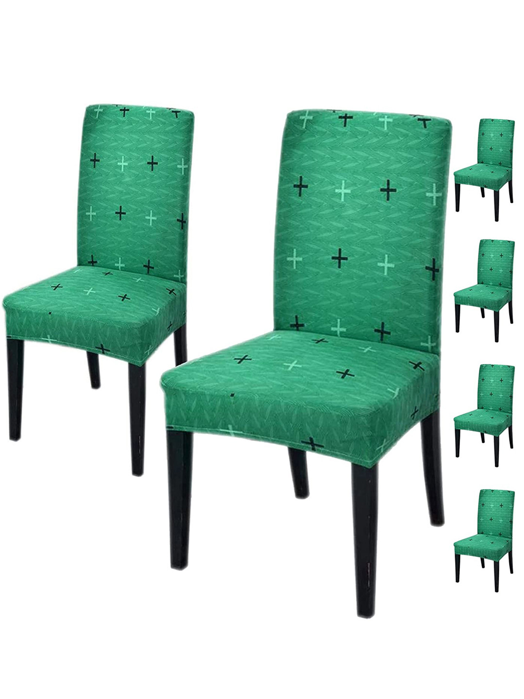 HOUSE OF QUIRK Green and Black 6 Pcs Printed Chair Covers
